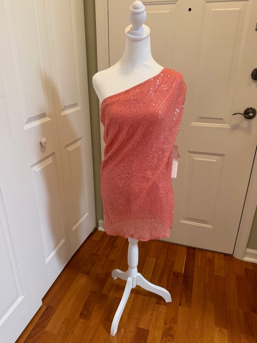 NAEEM KHAN PINK GRAPEFRUIT SEQUIN OFF THE SHOULDER TOP SIZE 12 NWT